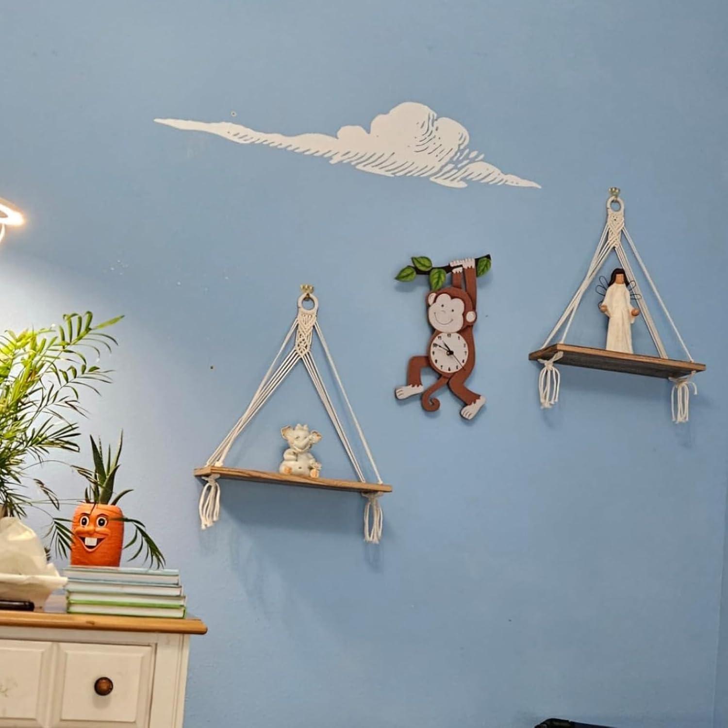 Mkono 2 Pack Wall Hanging Shelves Boho Shlef for Nursery Bedroom Living Room Home Decorations