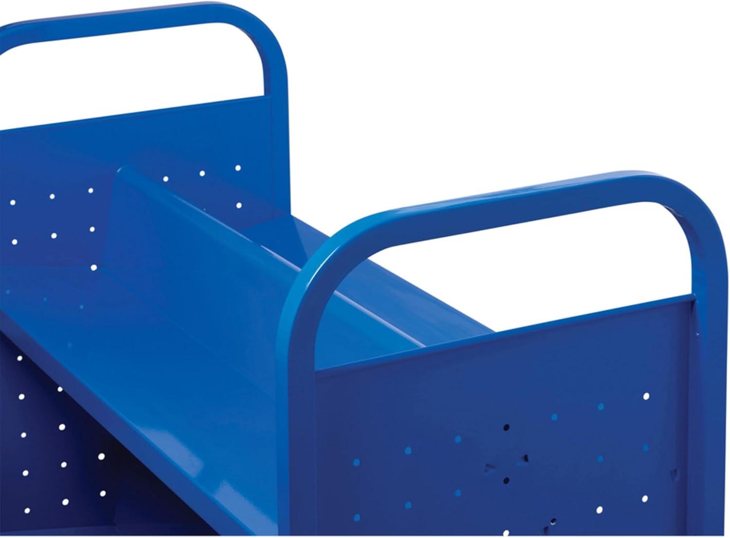 Lorell Double-sided Book Cart 6 Shelf - Round Handle - 5" Caster Size - Steel - x 38" Width x 18" Depth x 46.3" Height - Blue - 1 Each