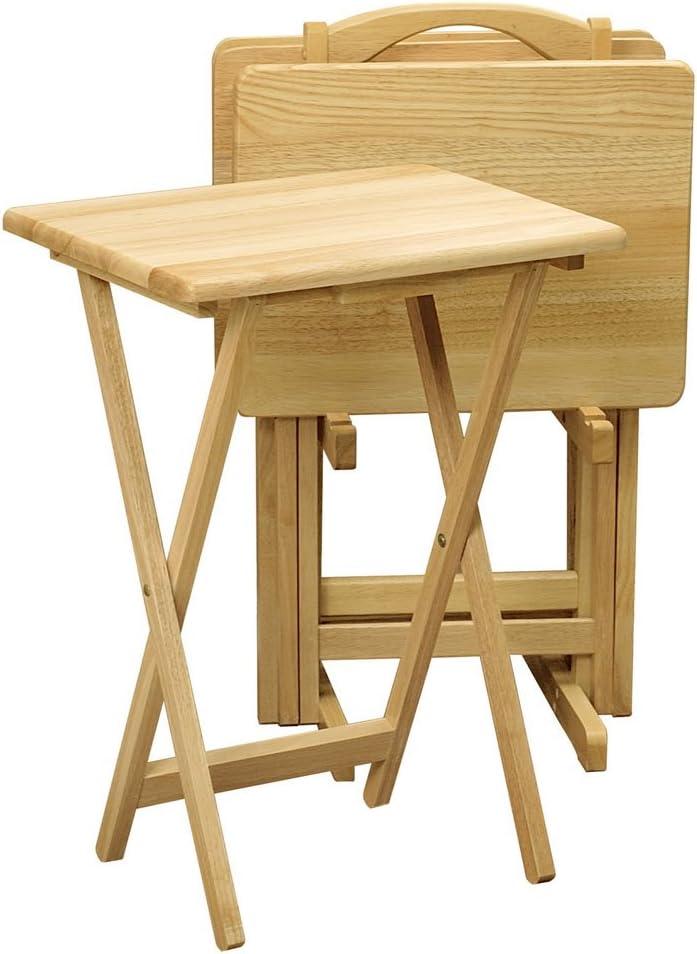 4pc Alex Snack Table Set Natural - Winsome: Wood Construction, Foldable Design, Storage Rack Included