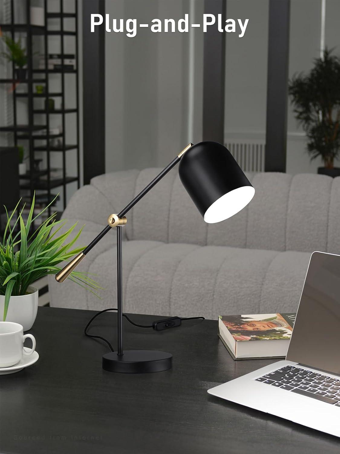 Adjustable Black and Gold Metal Desk Lamp with White Interior