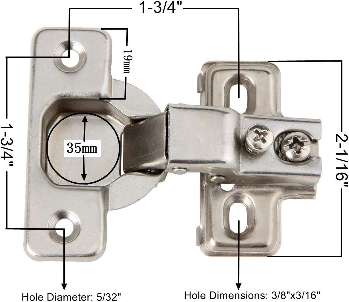 Steel Nickel Plated Self Closing Compact Cabinet Hinges, 10 Pack