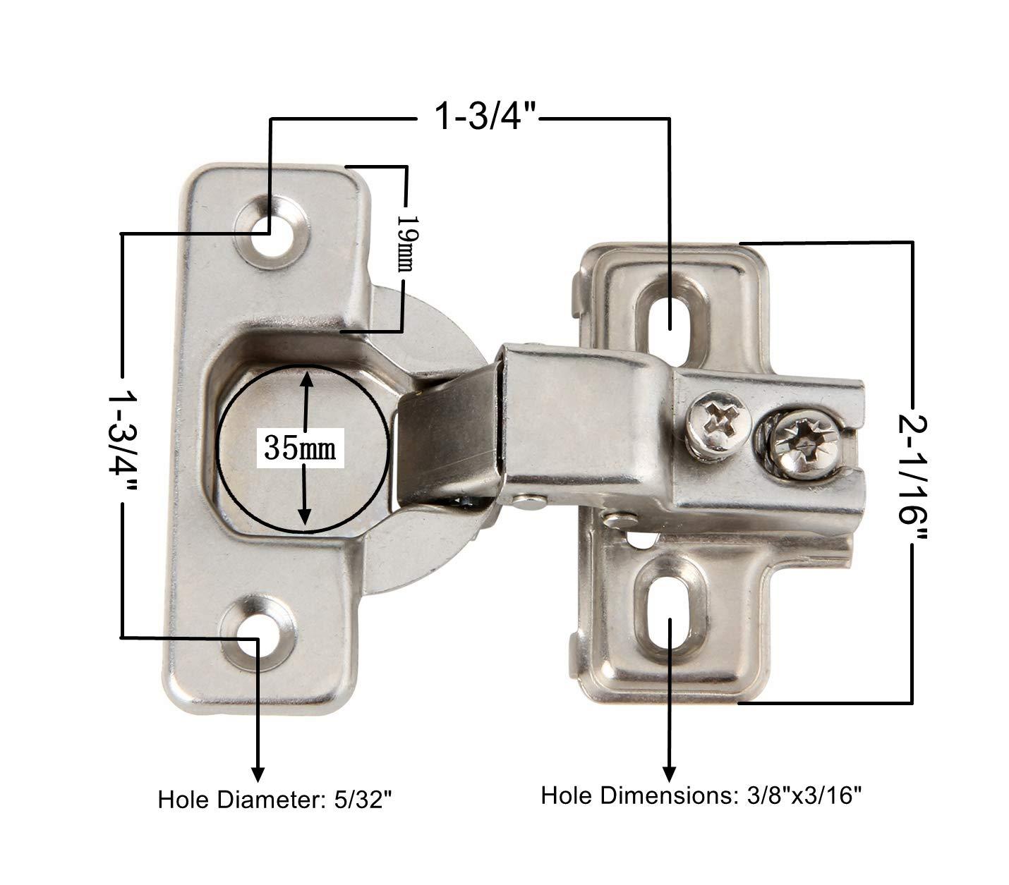 Steel Nickel Plated Self Closing Compact Cabinet Hinges, 10 Pack