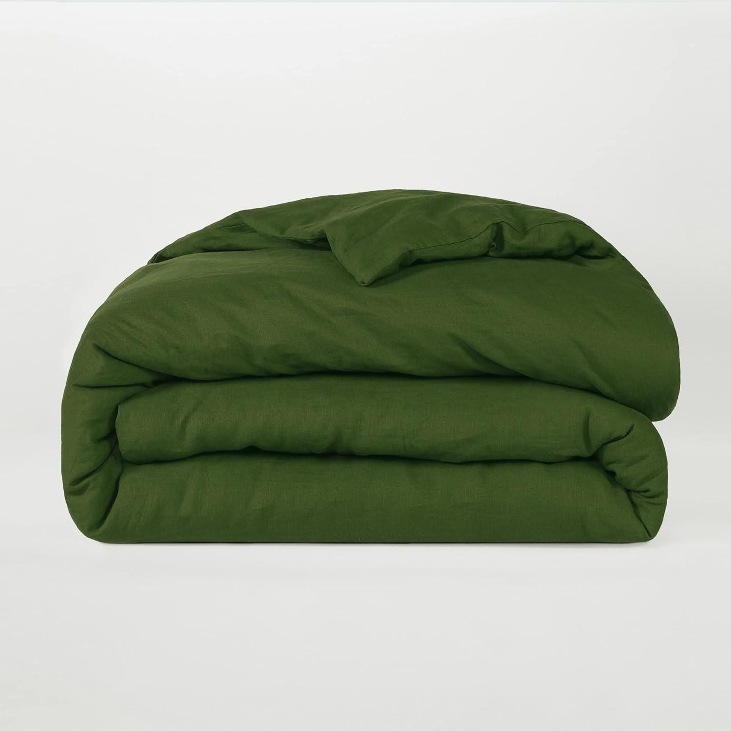 Forest Green Organic Linen Full/Queen Duvet Cover
