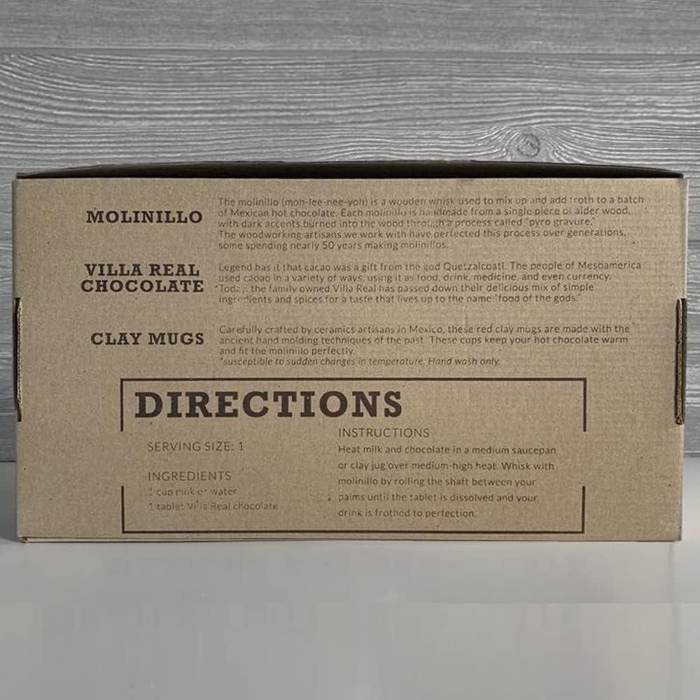 Traditional Mexican Hot Chocolate Gift Set with Clay Mugs and Wooden Frother