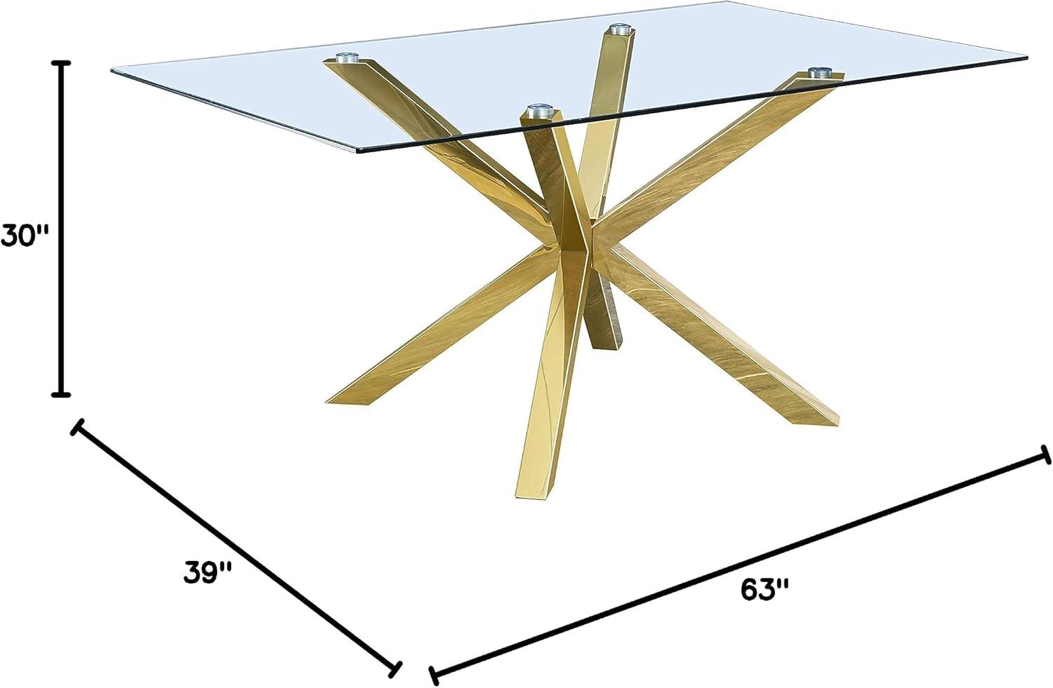 63" x 39" Rectangular Clear Glass Dining Table with Gold Stainless Steel Base