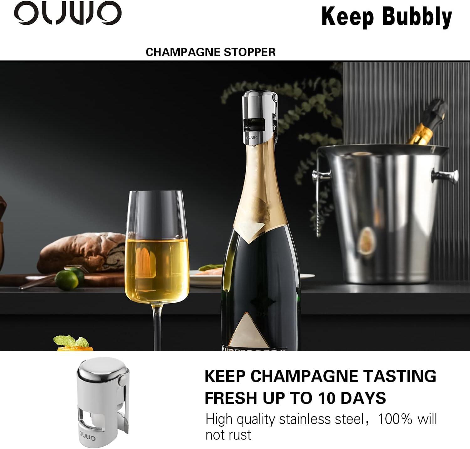 6 Pack Stainless Steel Champagne Stopper with Leak-Proof Bubble Seal - Preserve Bubbly and Extend Wine Storage Time - Fits Most Champagne Bottles - Food Grade Silicone - Easy to Use and Clean