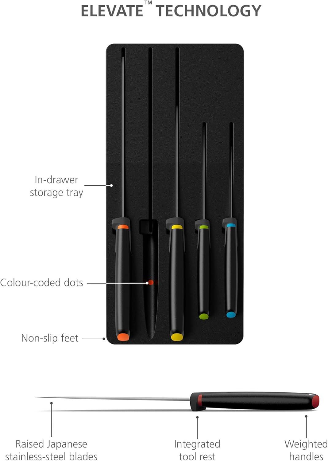 Joseph Joseph Elevate Knives Store 5pc Knife Set: Stainless Steel Kitchen Cutlery, Forged Blades, Hand Wash, Multicolor