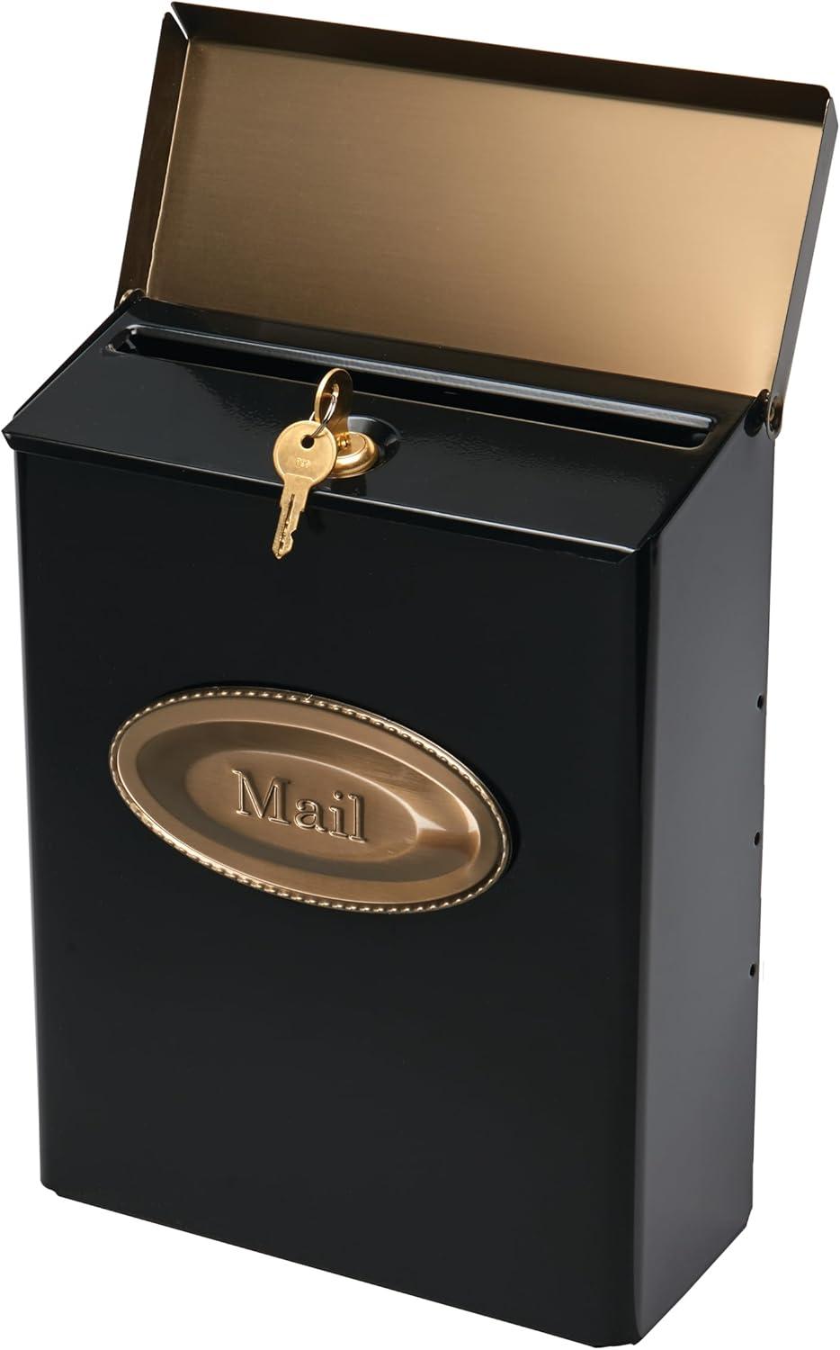 Medium Black and Brass Steel Locking Wall Mount Mailbox