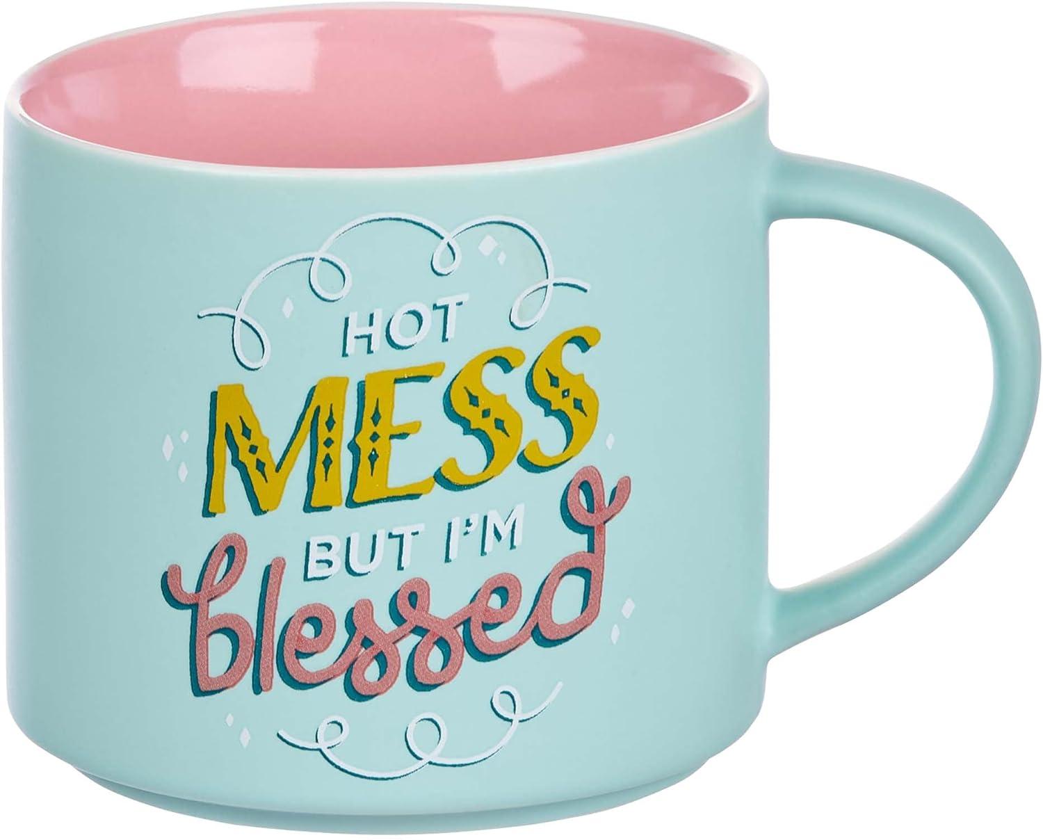 Light Aqua and Pink Ceramic Mug with Inspirational Quote