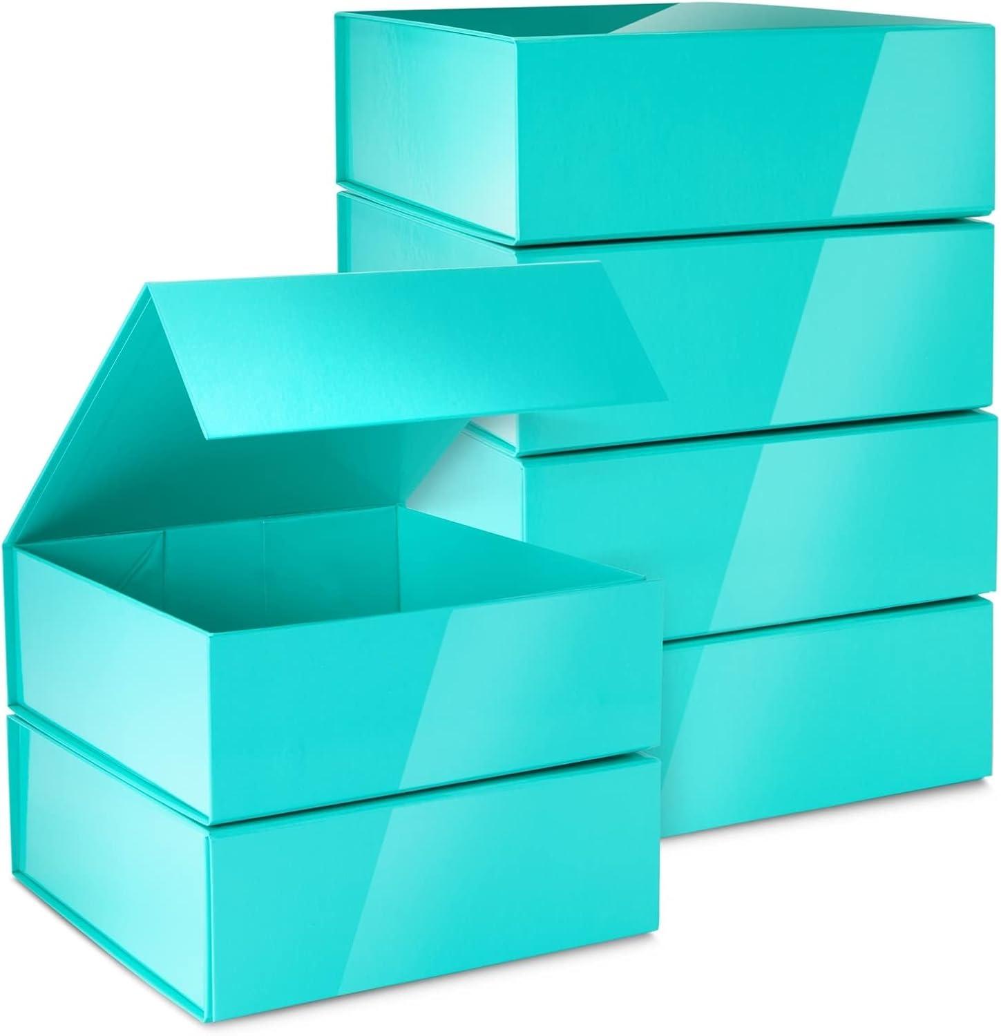Stockroom Plus 6 Pack Proposal Boxes with Lid for Groomsmen, Bridesmaid, 9.5 x 9.5 x 3.5 Inch Glossy Teal Magnetic Gift Box