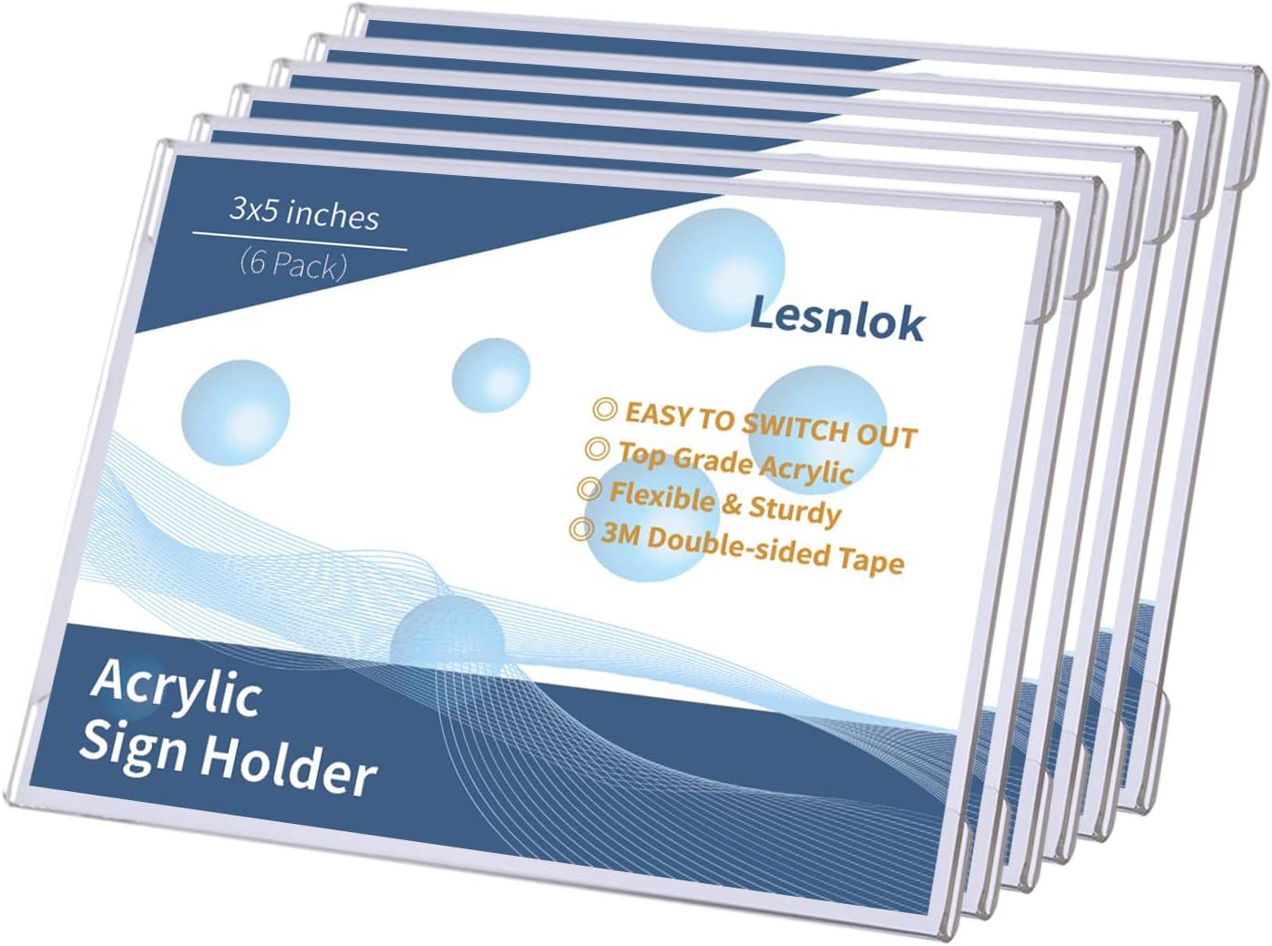 Lesnlok 6 Pack 3" x 5"inch Acrylic Sign Holder Wall Mount Sign Holders Clear Acrylic Frame with 3M Tape Adhesive Clear Poster Frames Plastic Sign Holder (Please remove the protective film before use)