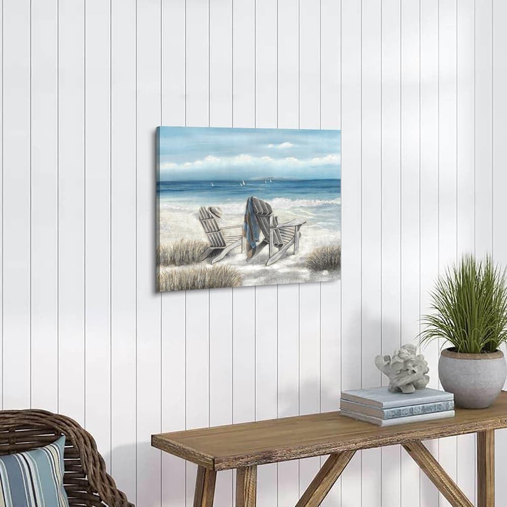 Coastal Abstract Seascape Canvas with Beach Chairs, 24" x 18"