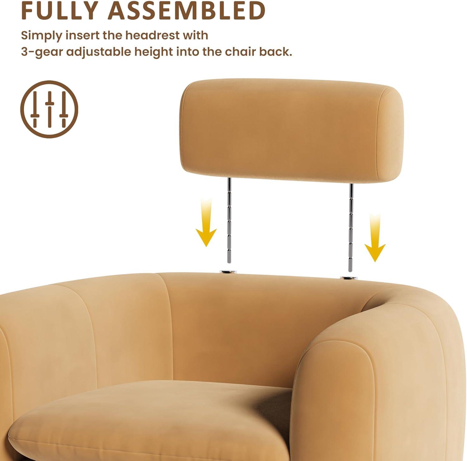 Oversized Camel Brown Velvet Swivel Barrel Accent Chair