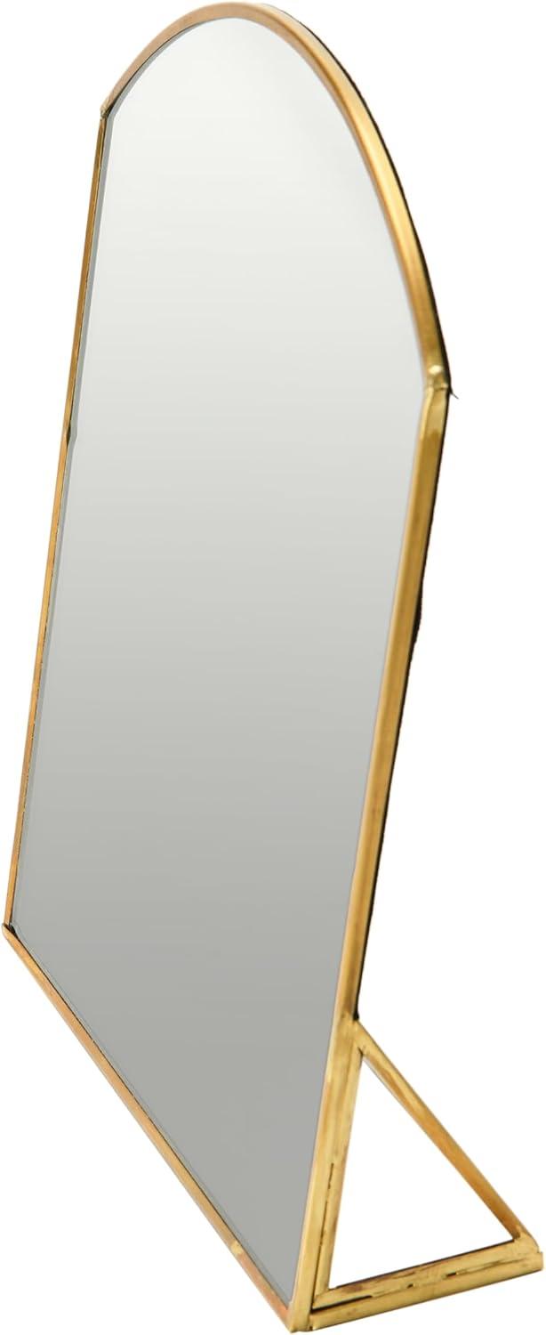 Storied Home Arched Metal Framed Standing Mirror Brass: Sleek Easel Design for Entryway or Makeup Use