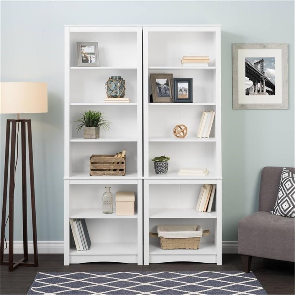 80" Tall Bookshelf White - Prepac: Laminated 6-Shelf Storage, Modern Design