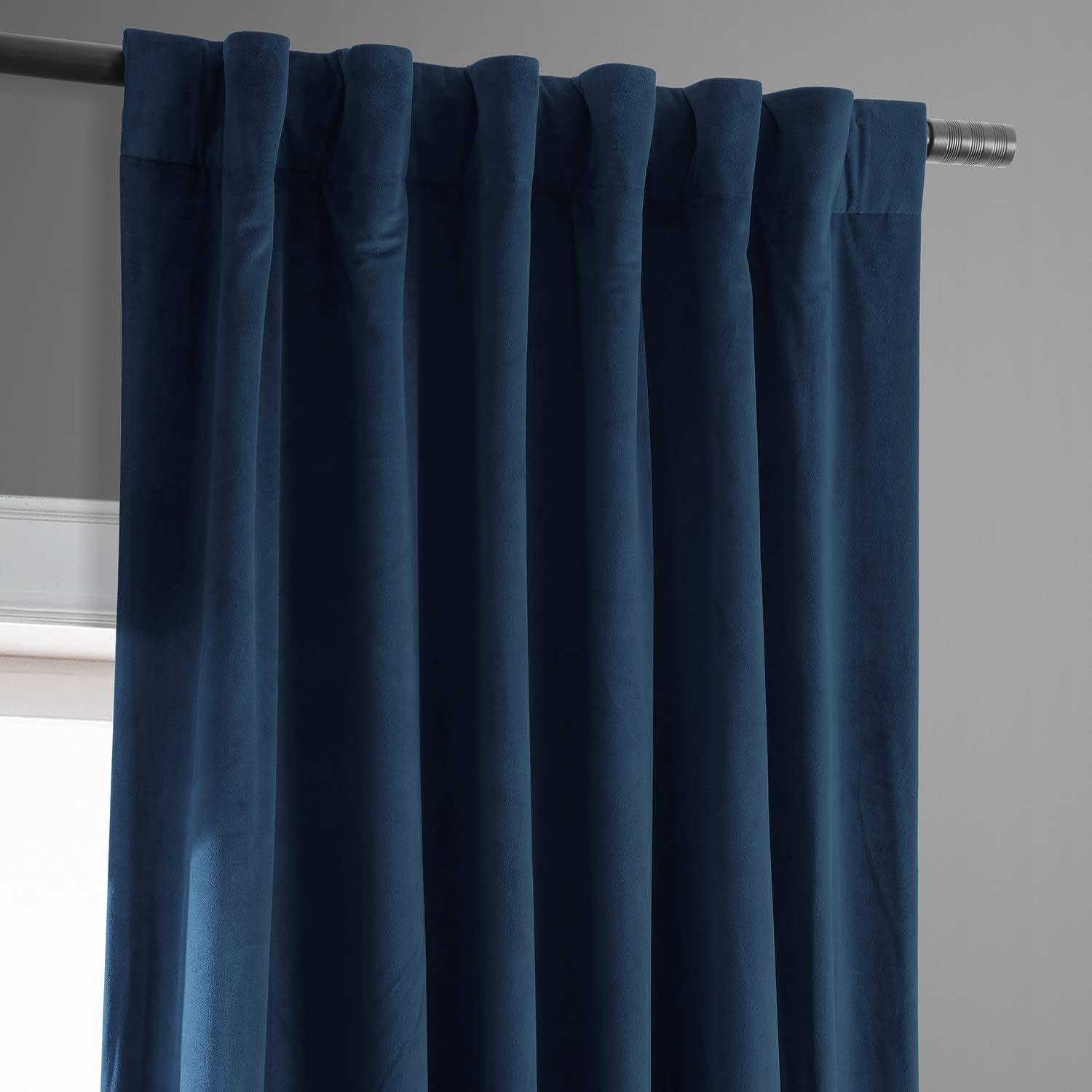 Half Price Drapes Signature Midnight Blue Velvet Blackout Curtains For Bedrooms (1 Panel), 50WX 84L