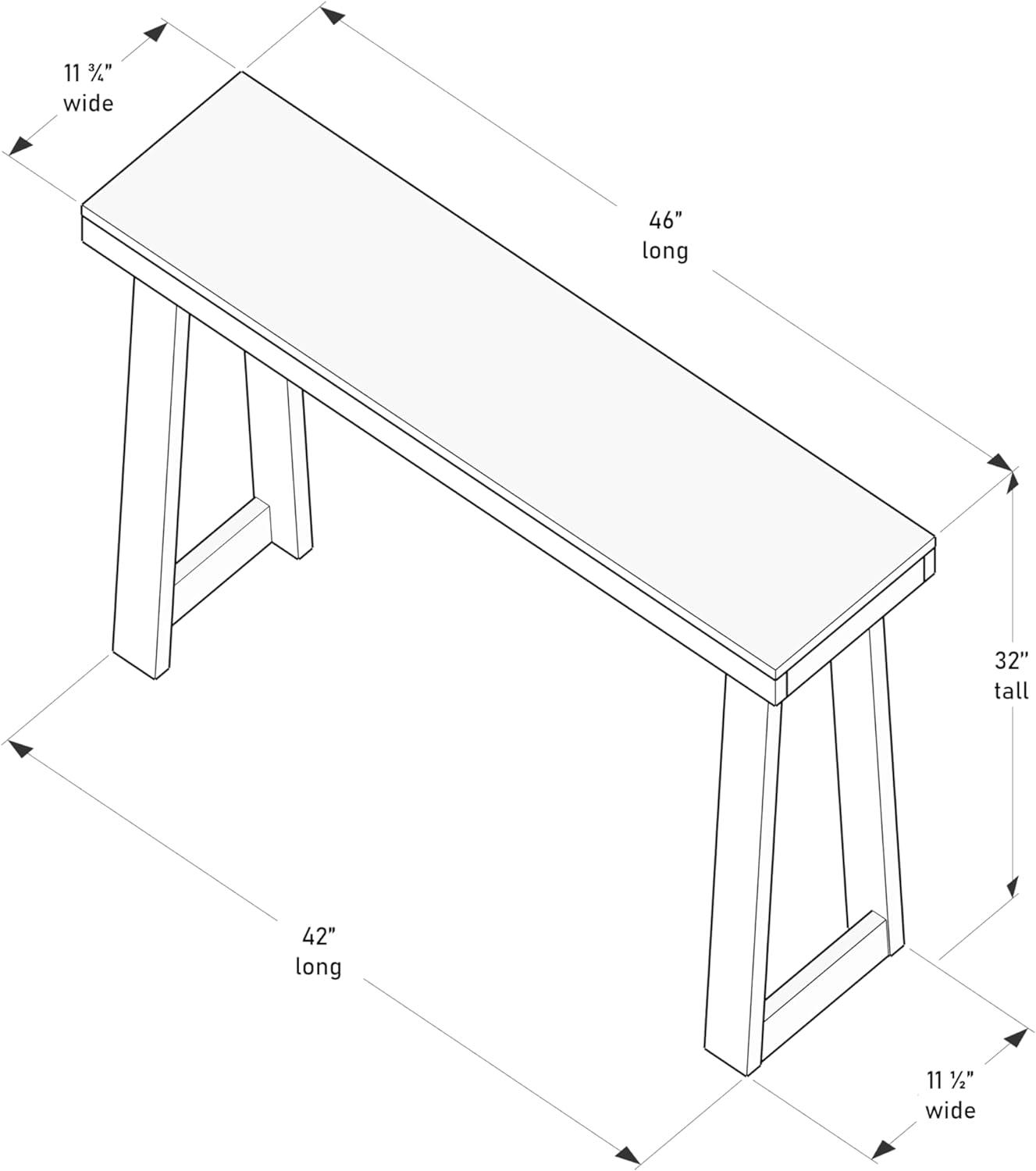 Plank+Beam 46.25” Solid Wood Console Table, Classic Farmhouse Style Sofa Table, Narrow Entryway Table for Hallway