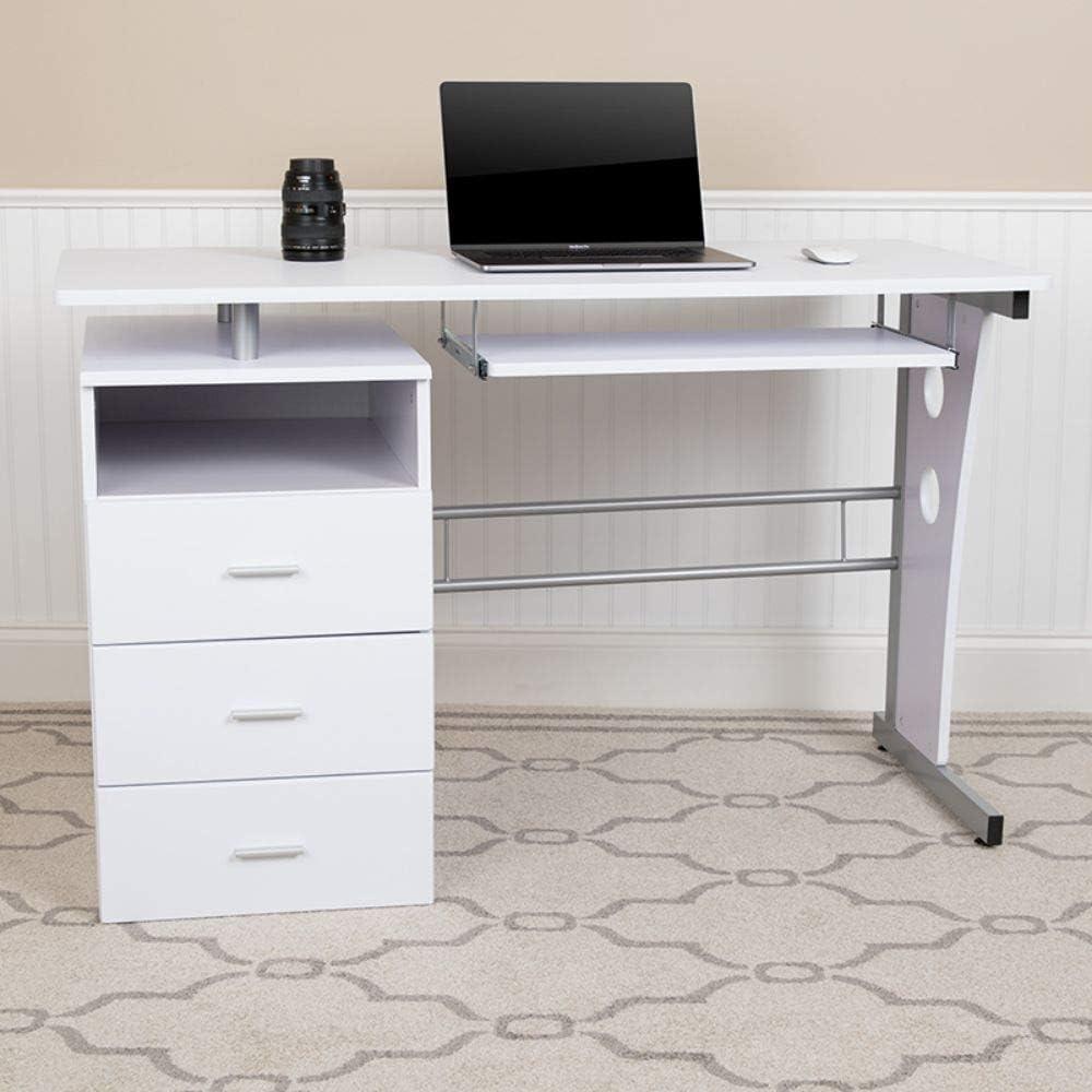 Flash Furniture Computer Desk with Three Drawer Single Pedestal and Pull-Out Keyboard Tray