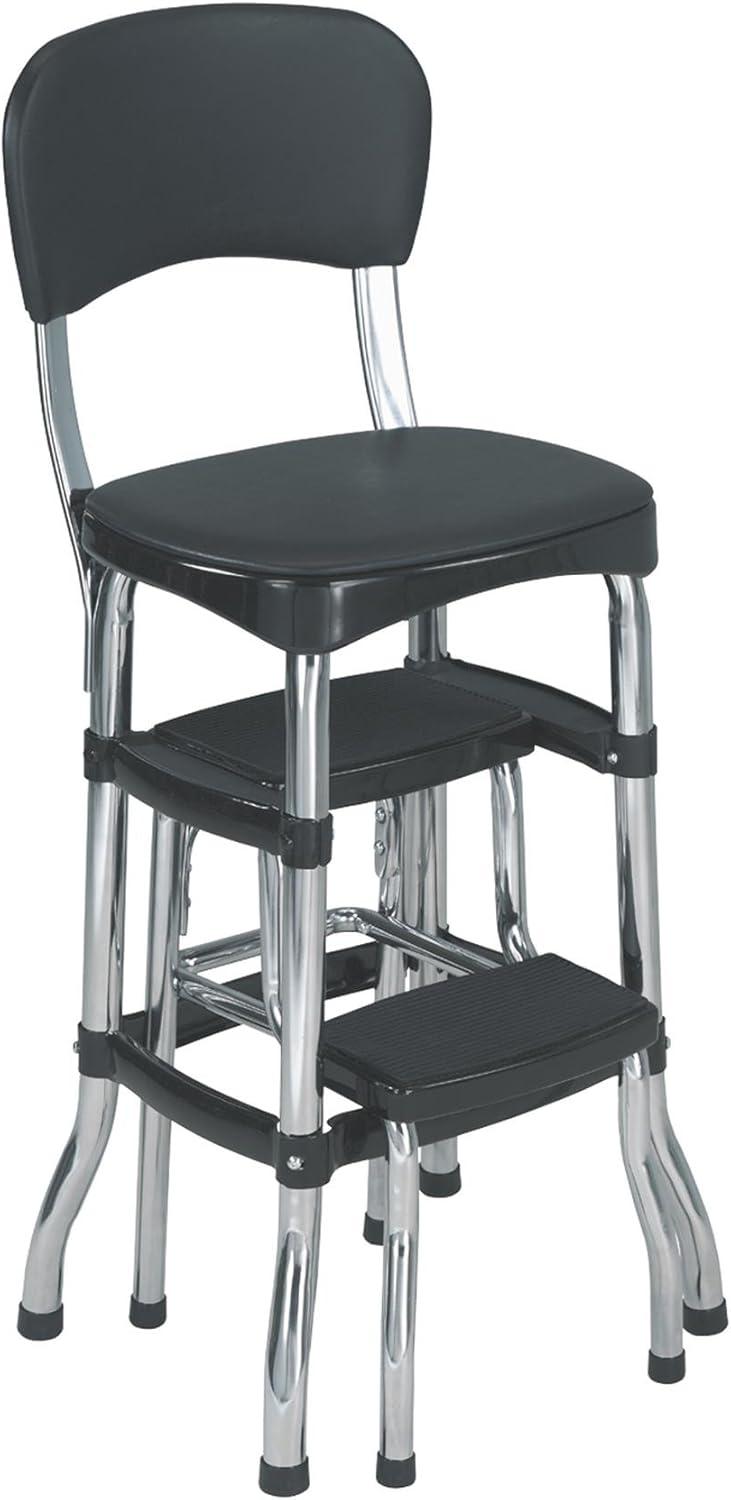 Stylaire Steel Retro Chair + Step Stool with Flip-Up Vinyl Seat
