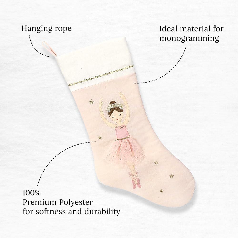 MON AMI Ballerina Christmas Stocking – 21” |Perfect for Monogramming, Christmas Décor, X Mas Socks & Decorations, for Family & Kids