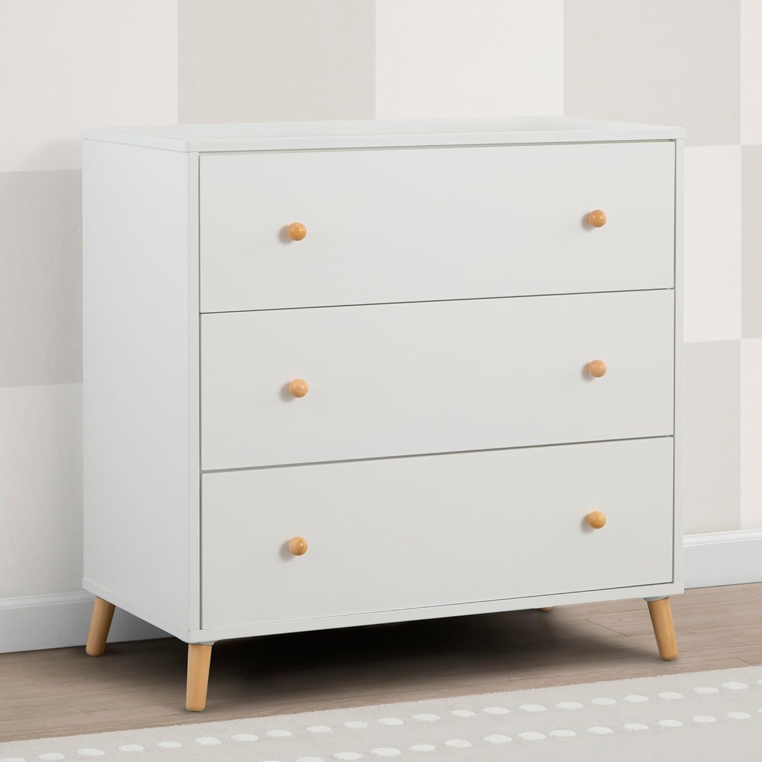 Delta Children Essex 3 Drawer Dresser with Interlocking Drawers - Greenguard Gold Certified, Bianca White/Natural