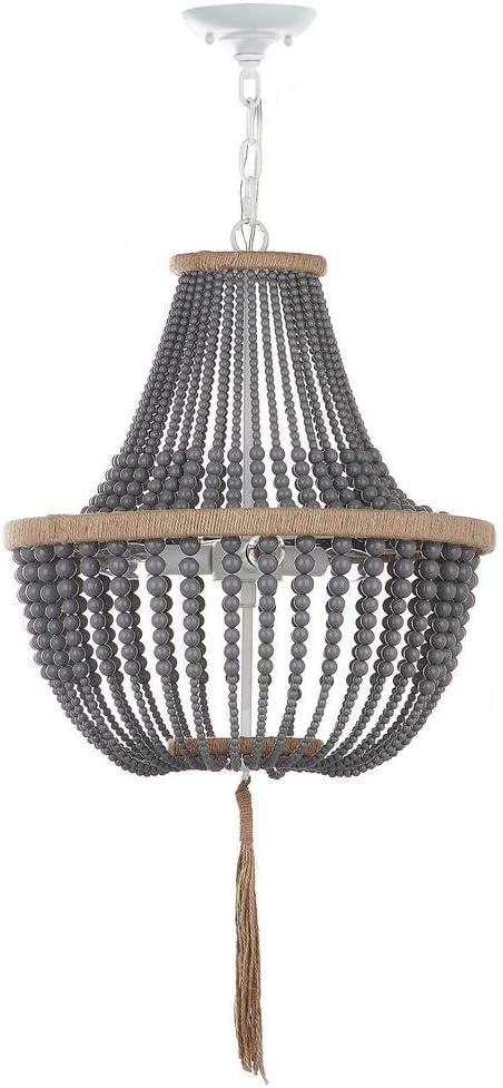 Modern Grey Beaded 16.5" Adjustable Pendant Lamp with Tassel