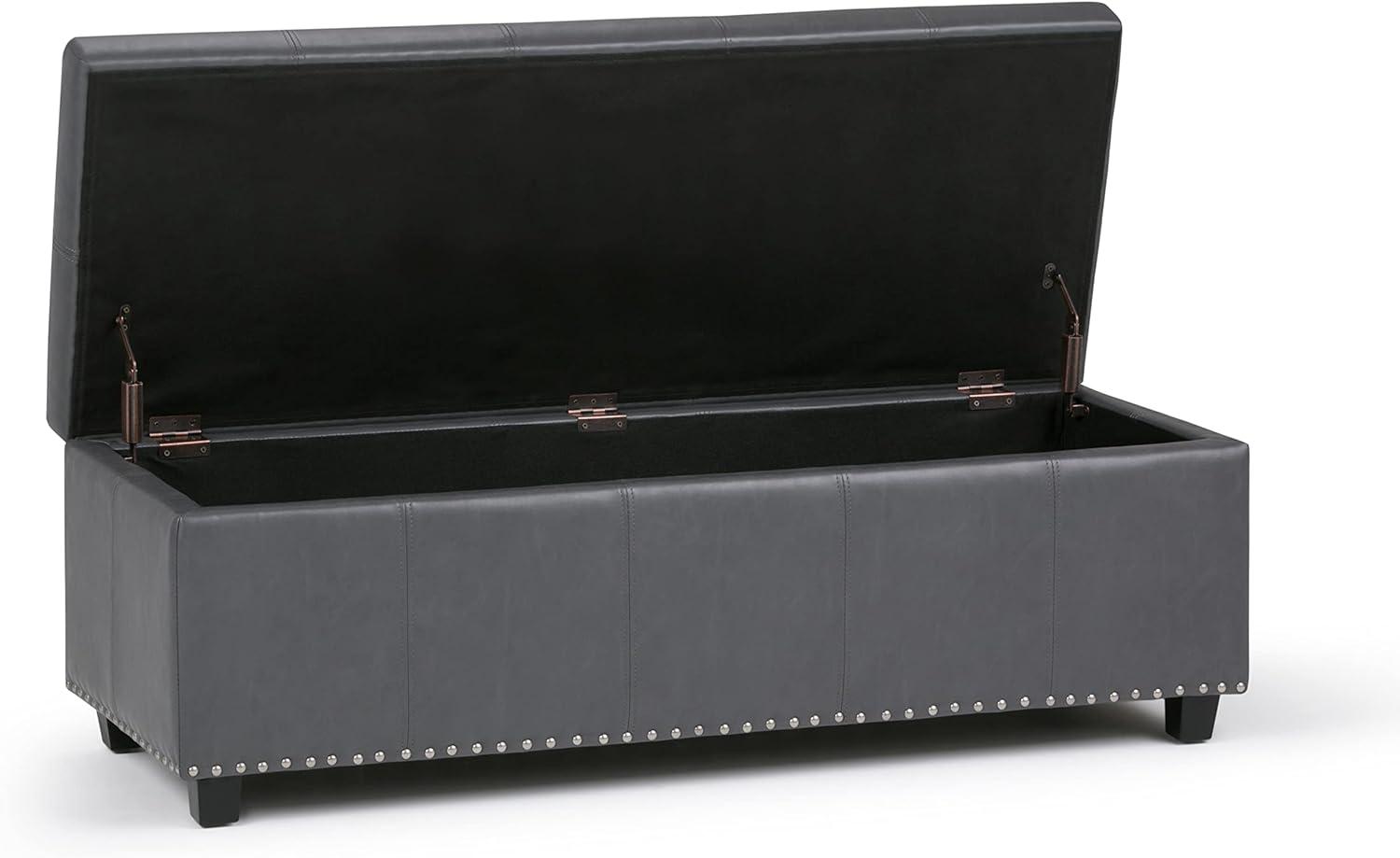 Stone Gray Faux Leather Rectangular Storage Ottoman Bench