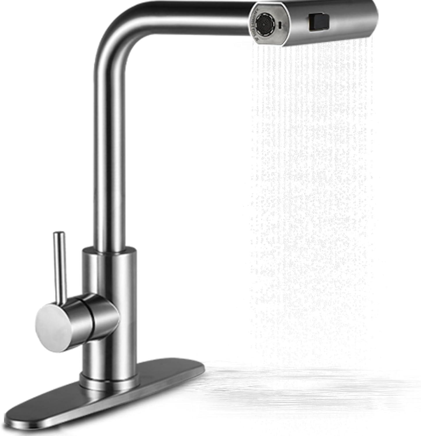 Brushed Nickel High-Arc Kitchen Faucet with Pull-Out Spray