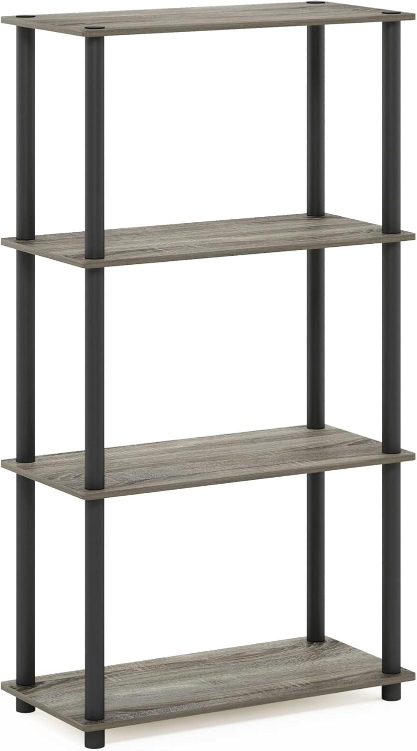 Furinno 18028GYW-BK Turn-S-Tube 4-Tier Multipurpose Shelf Display Rack with Square Tube - French Oak Grey & Black