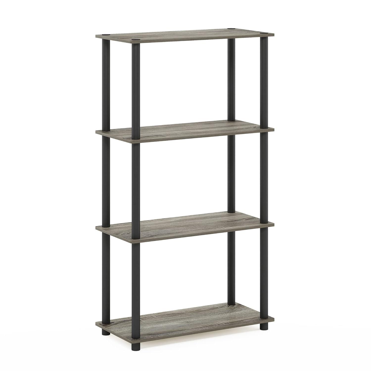 Furinno 18028GYW-BK Turn-S-Tube 4-Tier Multipurpose Shelf Display Rack with Square Tube - French Oak Grey & Black