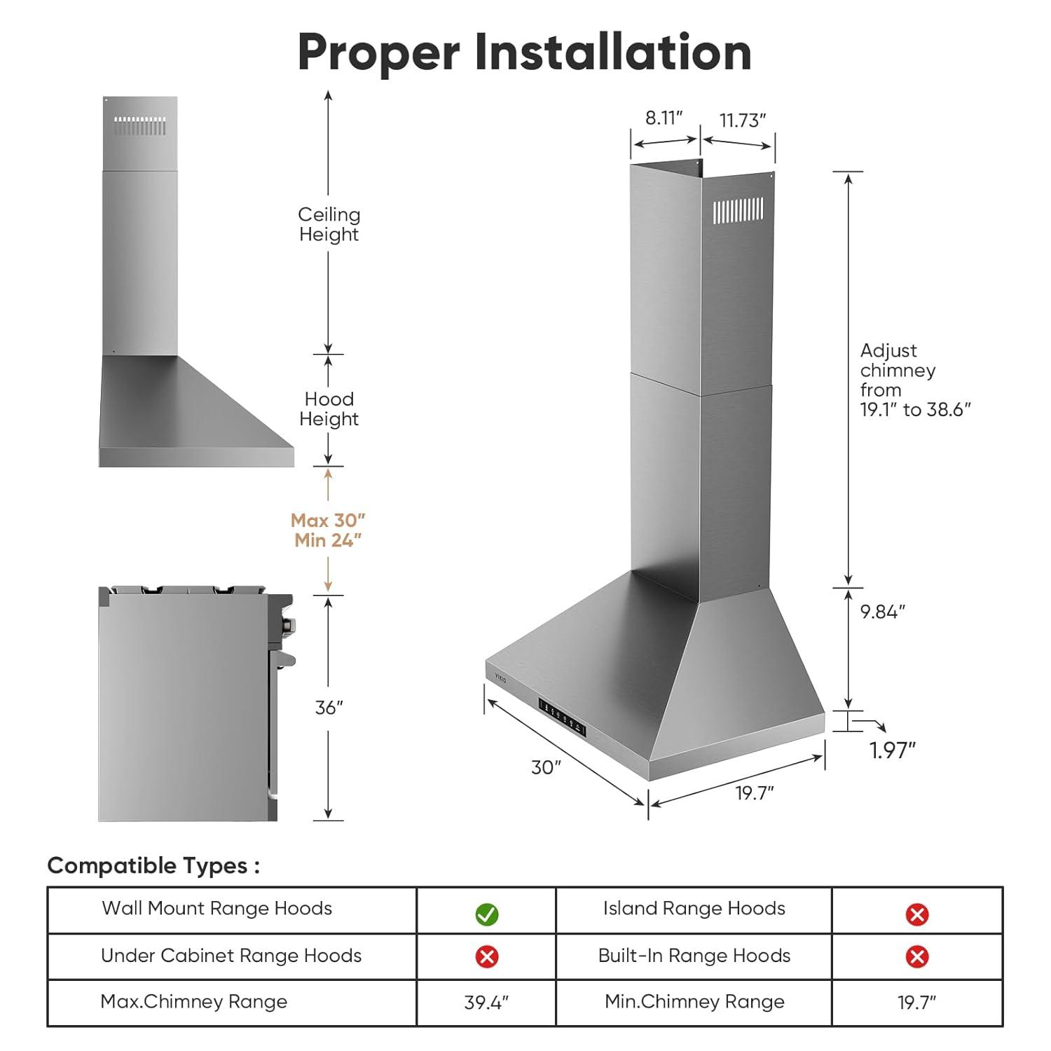 30 in. 900 CFM Convertible Wall Mount Range Hood in Stainless Steel with LED Lights, Carbon Filters and Touch, Gesture