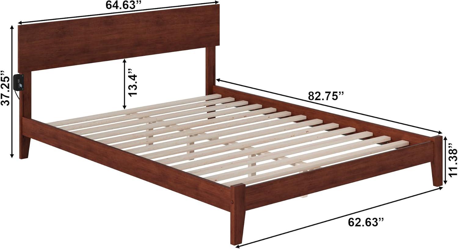 Walnut Queen Wood Frame Platform Bed with Headboard