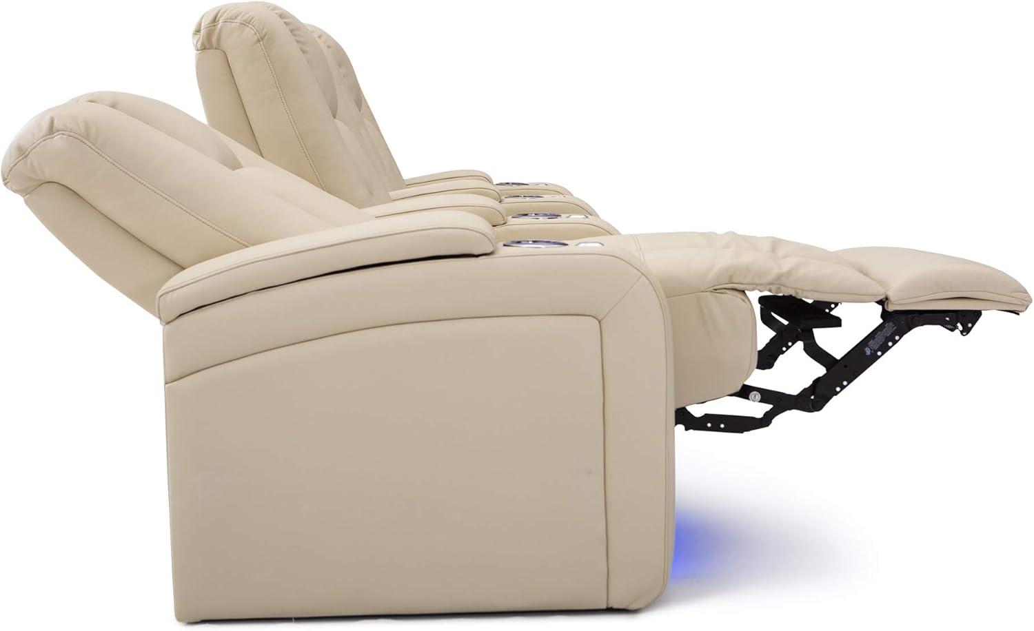 Vanilla Leather Reclining Loveseat with Cup Holders