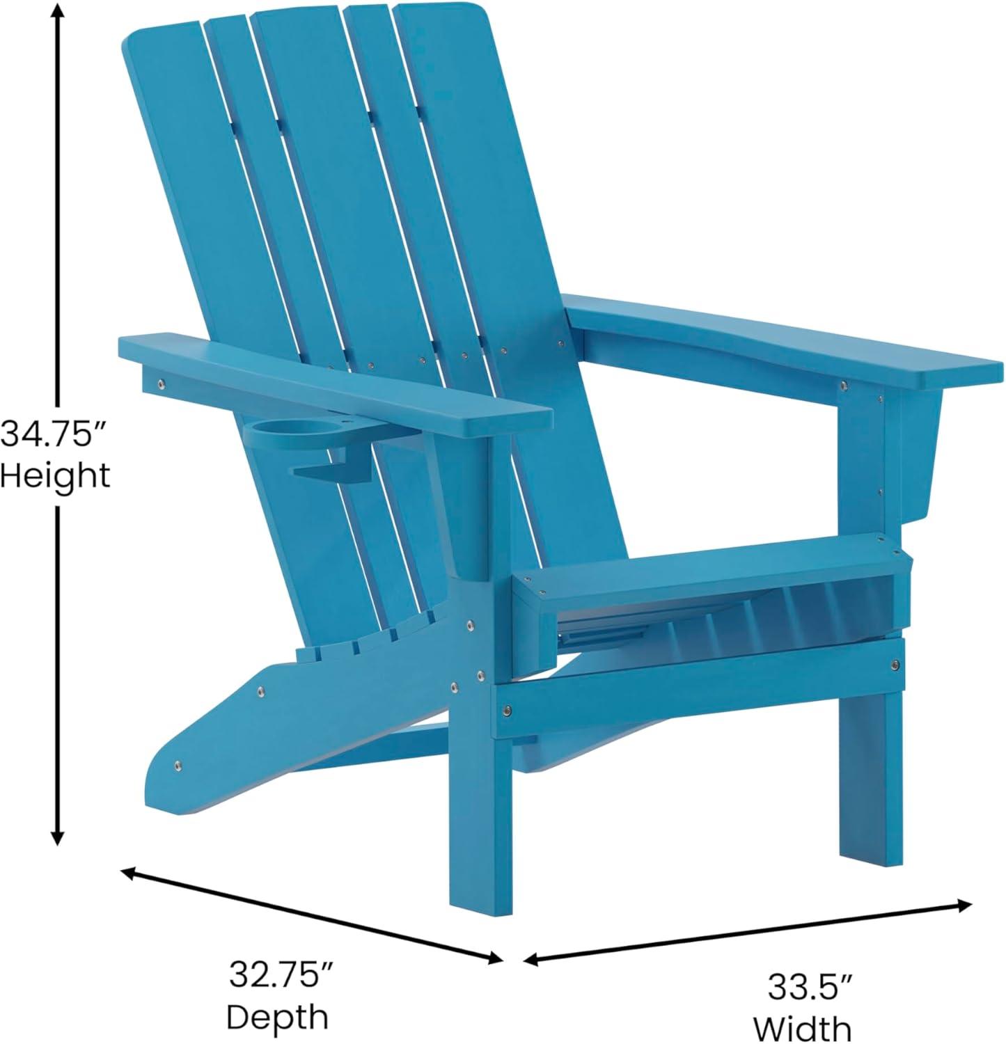 Flash Furniture Halifax Adirondack Chair with Cup Holder, Weather Resistant HDPE Adirondack Chair in Blue