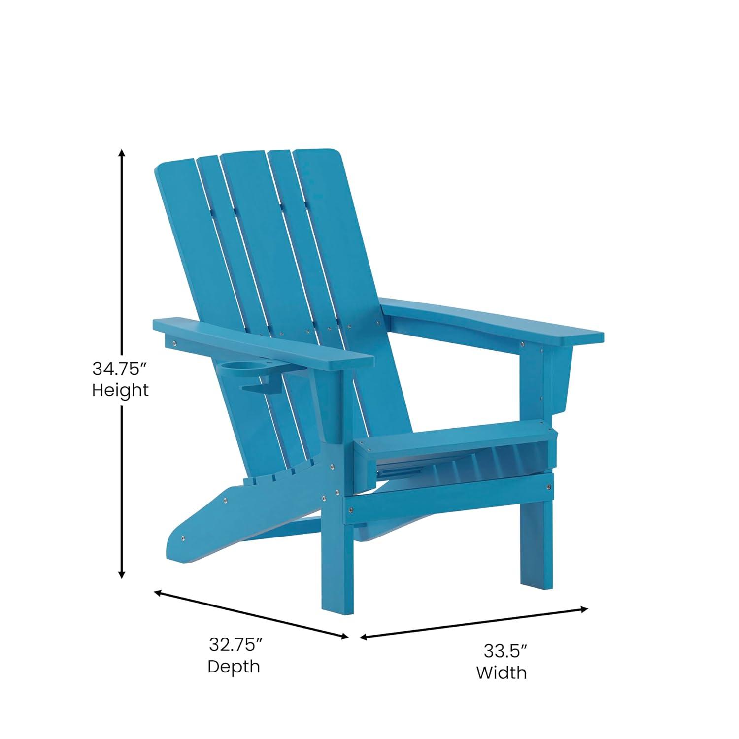Flash Furniture Halifax Adirondack Chair with Cup Holder, Weather Resistant HDPE Adirondack Chair in Blue