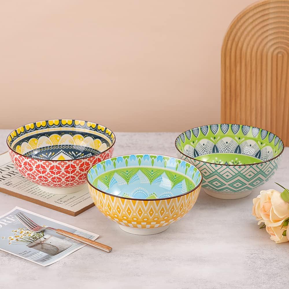 AHX arge Ceramic Serving Bowl Set - 8-InchColorful Porcelain Pasta Bowls - Perfect for Salad, Soup, Noodle, Ramen - Microwave and Dishwasher Safe - 57 oz (1400 ml)