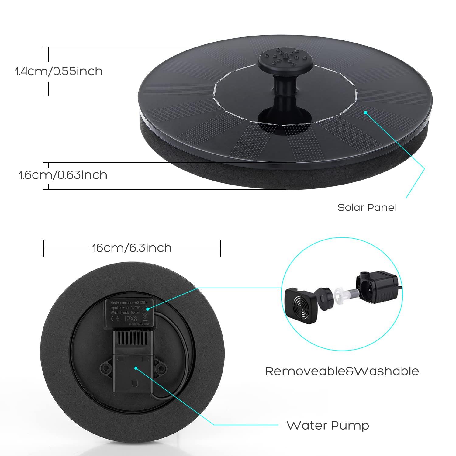 Solar Bird Bath Fountain Pump, Upgrade 3.5W Solar Fountain with 6 Nozzle, Free Standing Floating Solar Powered