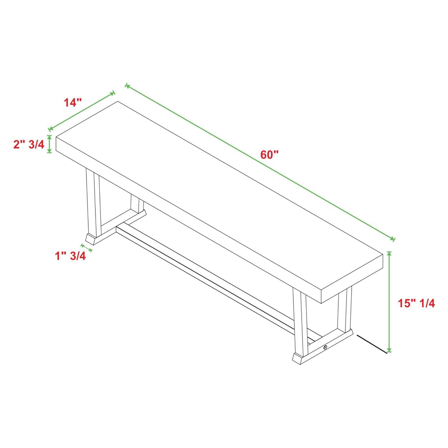 Walker Edison 60" Wood Dining Bench, Grey