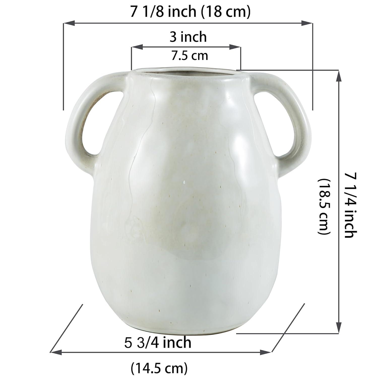 Grey Ceramic Vase with 2 Handles, Modern Farmhouse Vase for Home Decor, Rustic Terracotta Vase, Decorative Pottery Flower Vase, Clay Samll Vase, Centerpieces for Dining Table - 7 Inch Tall