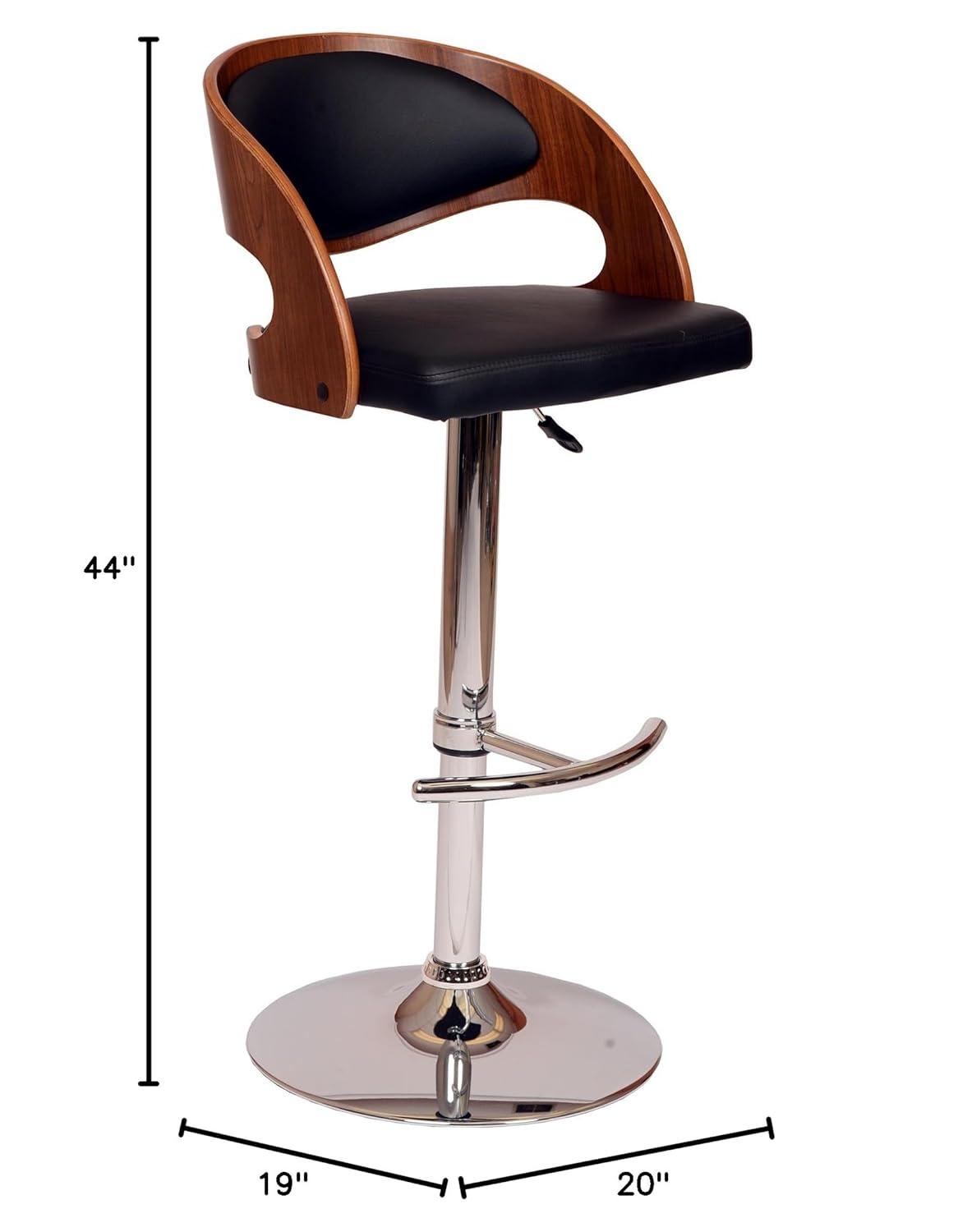 Malibu Adjustable Black Faux Leather and Walnut Swivel Bar Stool