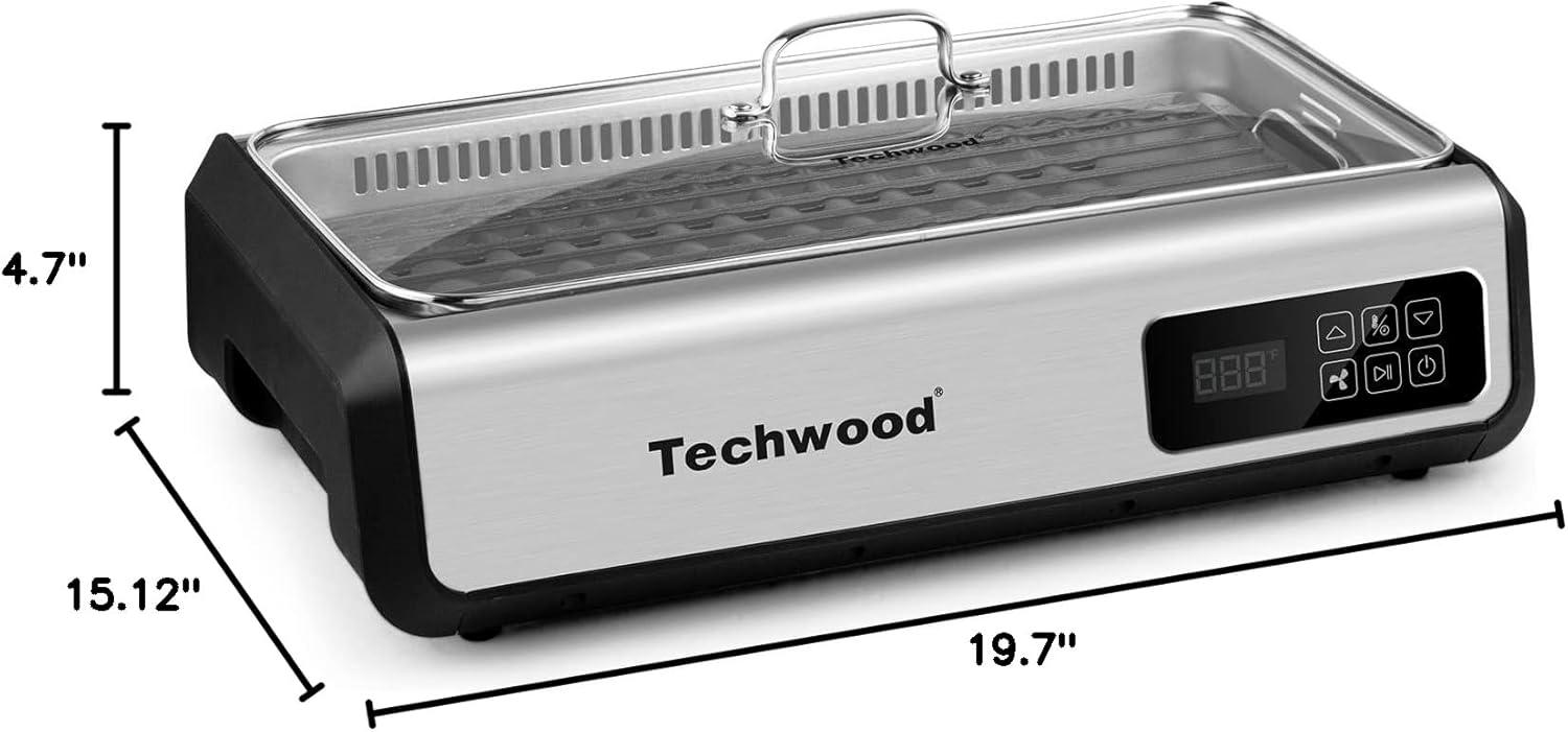 Indoor Smokeless Grill Techwood 1500W Tempered Glass Lid & LED Smart Control Panel, 8-Level Control Korean BBQ with Removable Grill Plate, Stainless Steel (Silver)
