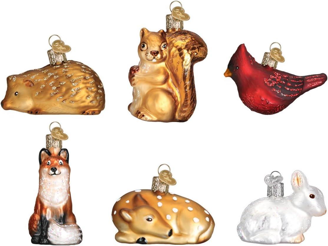 Mini Woodland Animal Glass Christmas Ornament Set