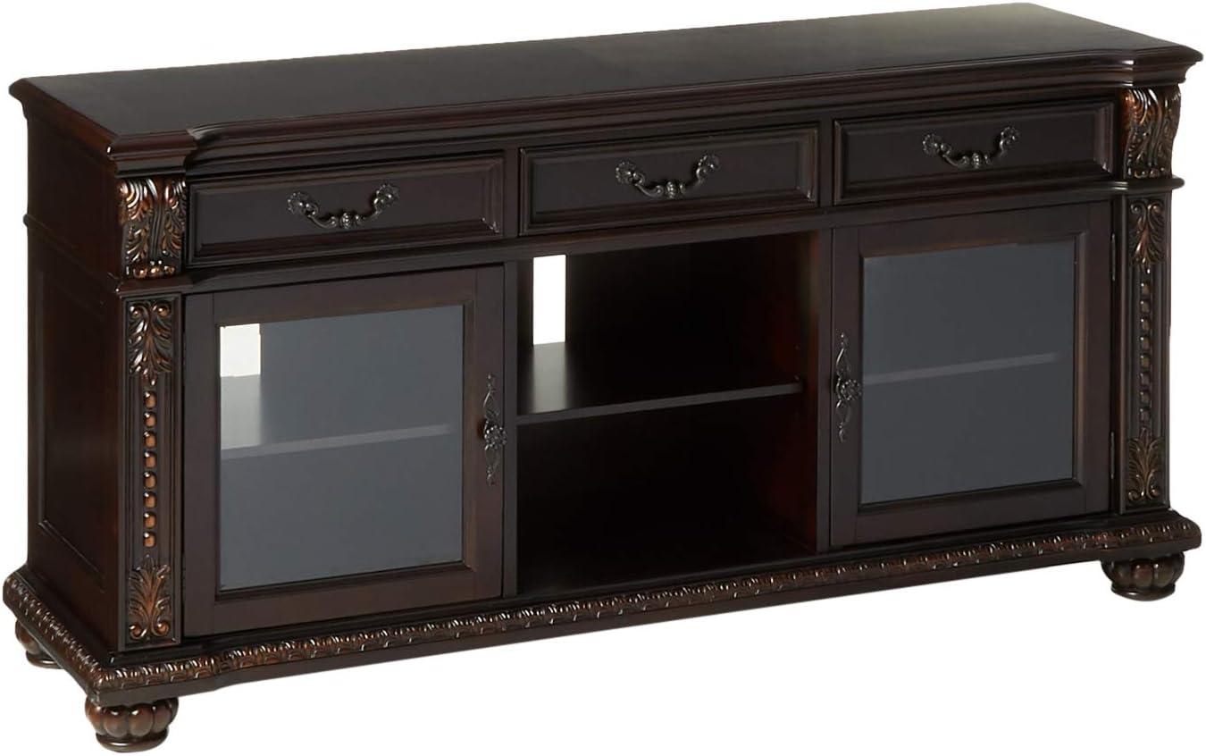 Cherry Finish Elegance 66" Wooden TV Stand with Glass Doors