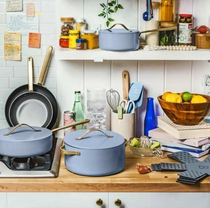 Beautiful 12pc Ceramic Non-Stick Cookware Set, Sage Green by Drew Barrymore