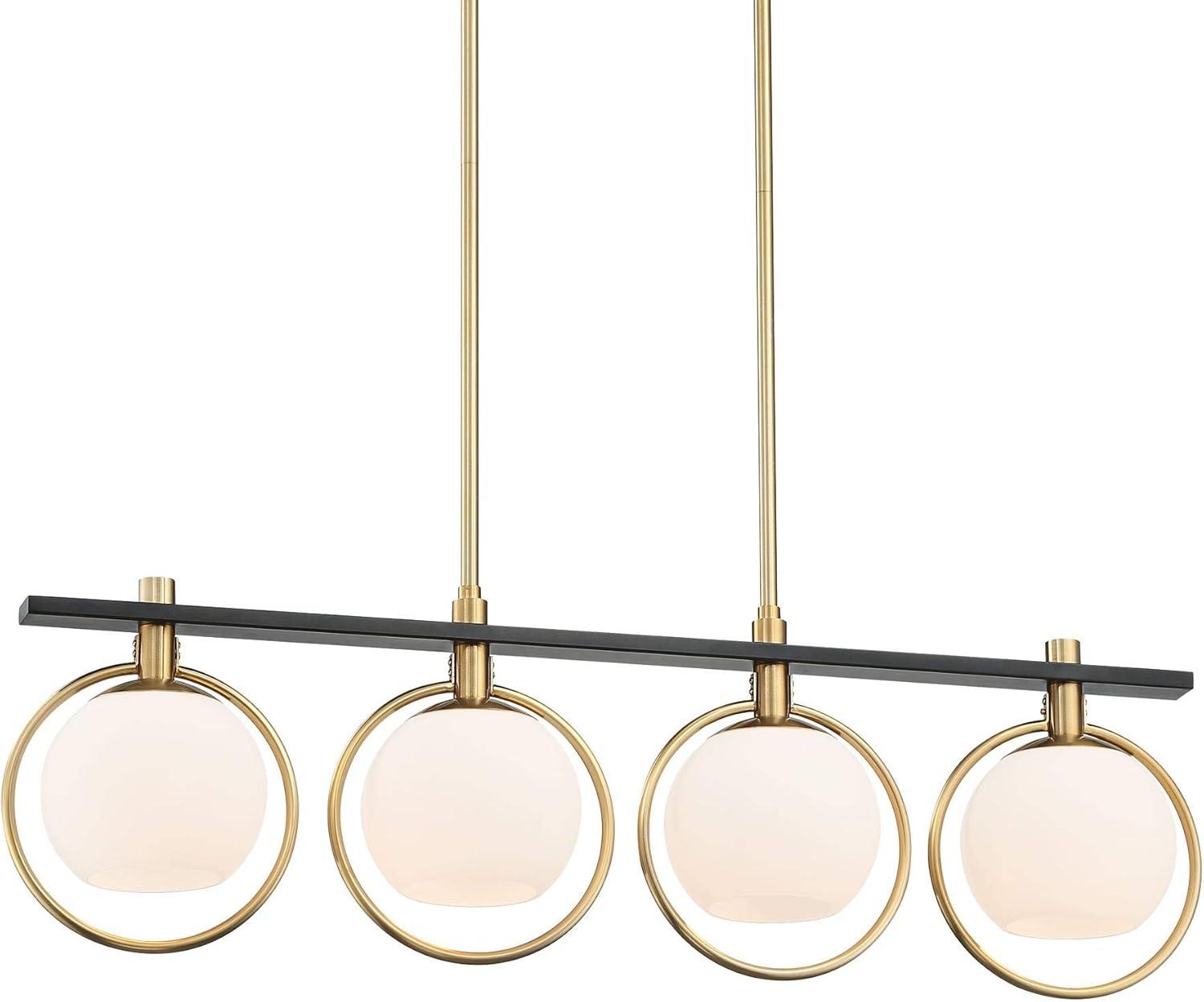 Carlyn 36" Brass and Black Glass LED Island Pendant Light