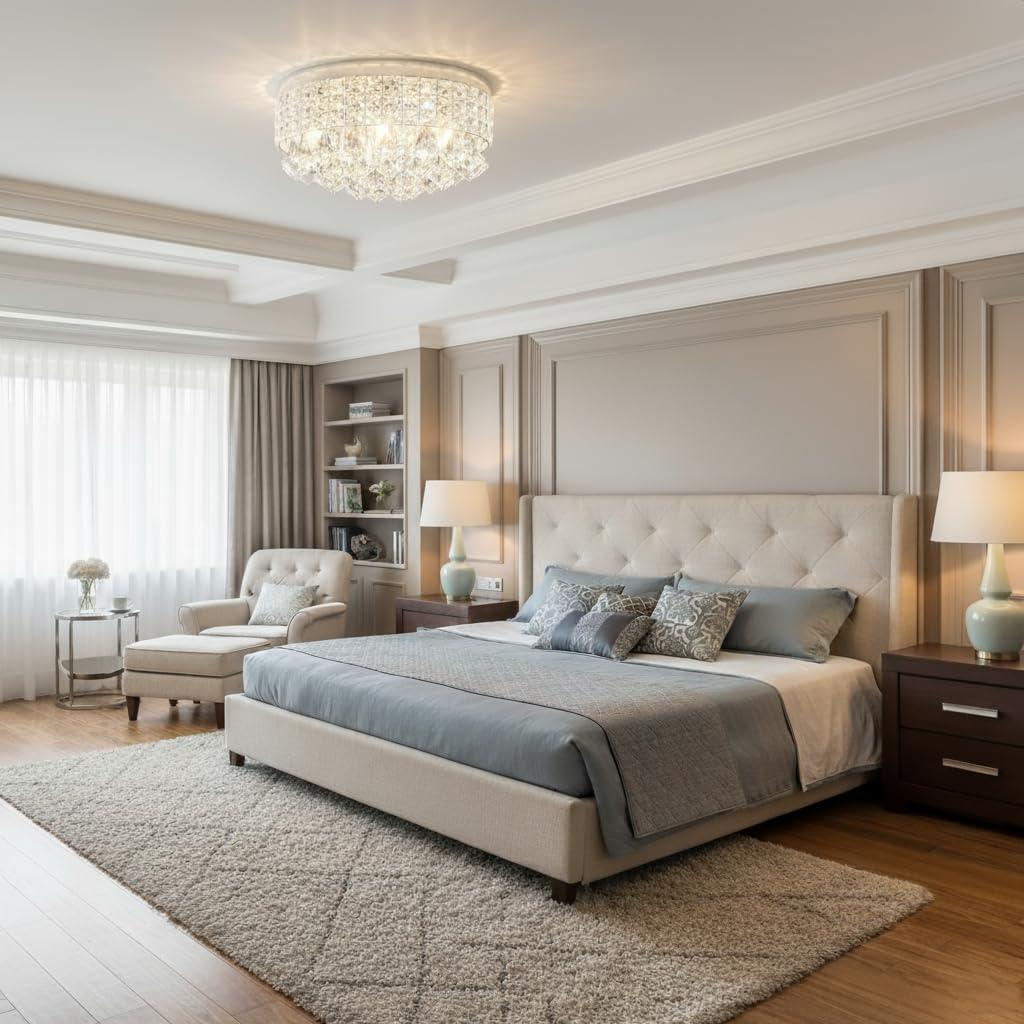 Chrome and Crystal Modern Drum Ceiling Chandelier