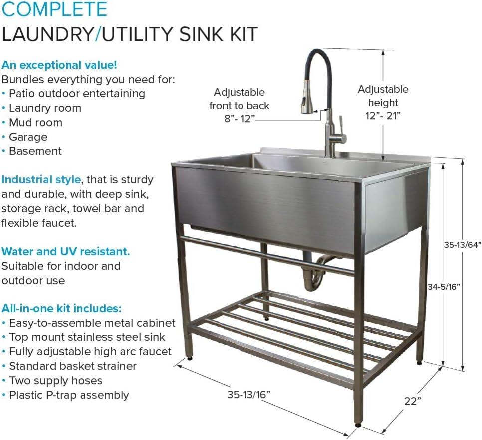 TFH-3622-SS 36'' L x 22'' W Free Standing Laundry Sink with Faucet