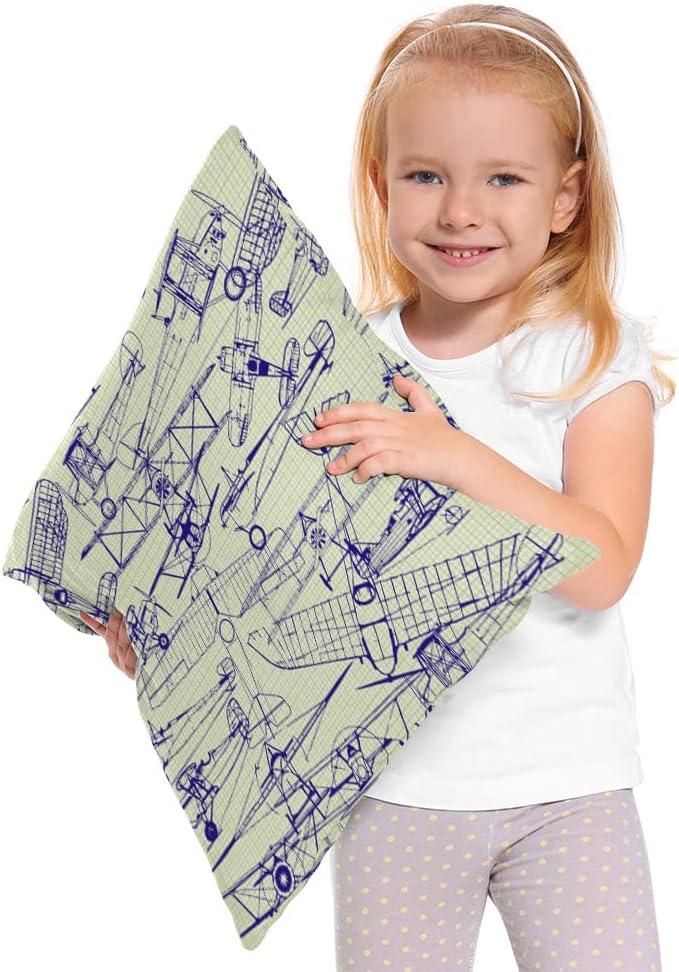 Old Airplanes Throw Pillows Covers Vintage Military Planes Model Cotton Linen Pillow Cover 18"X18" Pillowcase Decorative Pillow Cushion Cases for Sofa Bed Car Couch