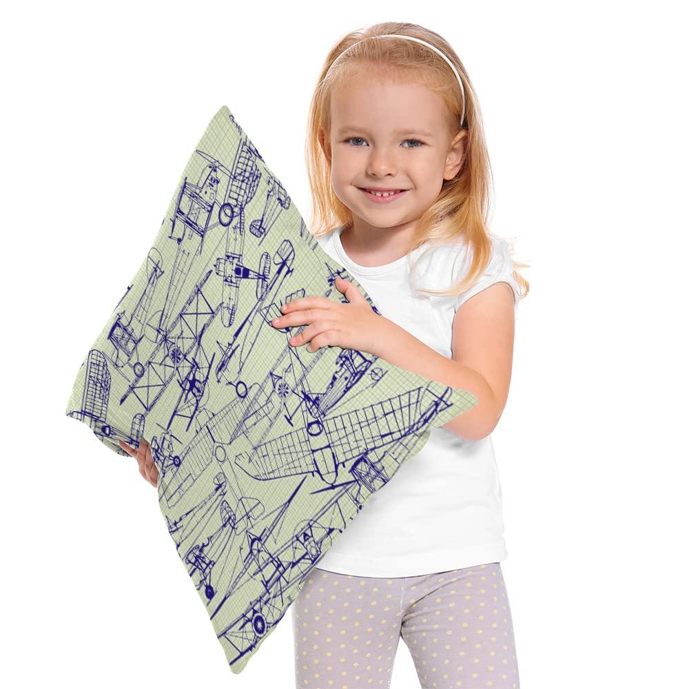Old Airplanes Throw Pillows Covers Vintage Military Planes Model Cotton Linen Pillow Cover 18"X18" Pillowcase Decorative Pillow Cushion Cases for Sofa Bed Car Couch
