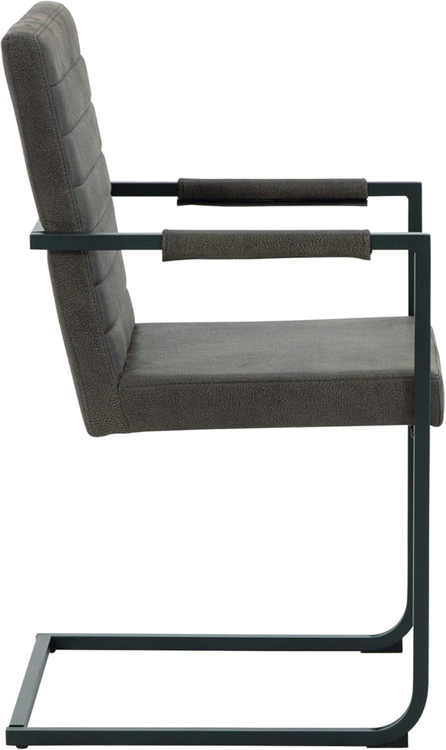 Gray Faux Leather Upholstered Arm Chair with Metal Base